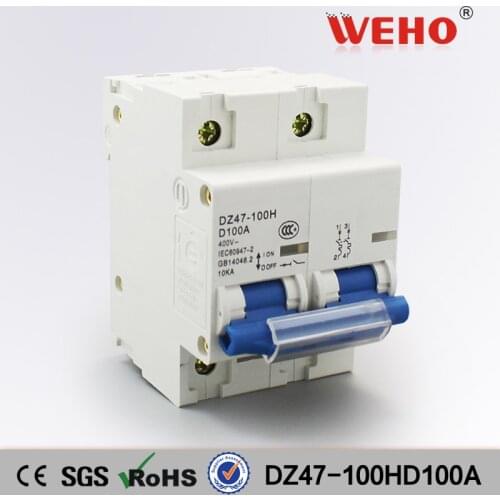 DZ47-100HD100A 2P China Factory C45 CE Electrical Mini Circuit Breaker MCB 100 Amp