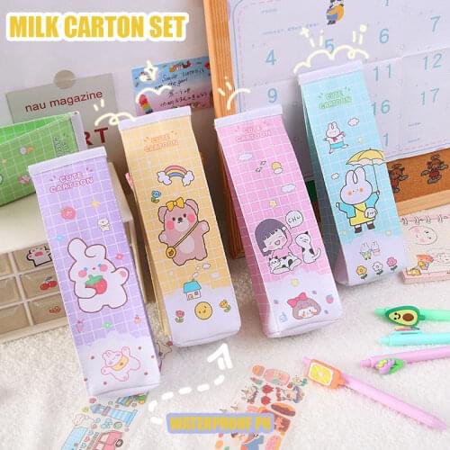 Kawaii Pencil Bag Milk Carton Pencil Cases Student Stationery Box Japanese Cute Girl Rabbit Pencil Case School Supplies