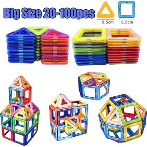 100-20pcs Big Size Magnetic Constructor Designer Magnet Blocks Triangle Square Bricks Model & Building Toy For Children Gifts