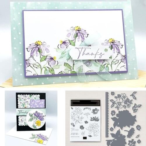 Sring Flowers Thanks Metal Cutting Dies Stamps Scrapbook Secoration Embossing Stencil Template Diy Greeting Card Handmade 2021