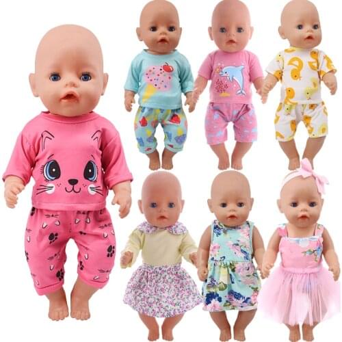 Reborn Cute 43cm Doll Clothes Accessories Cartoon Dress Handmade T-shirts Shorts For 16-18 Inch New Baby Doll,Our Generation,Toy
