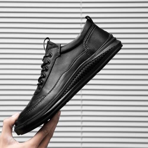 Top Quality Mens Sneakers Black Lace-up Solid Antiskid Casual Shoes Men Genuine Leather Platform Shoes Spring Autumn Luxury Shoe