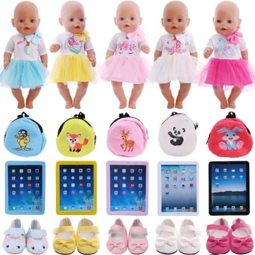 Doll Clothes Unicorn Skirt,Canvas Shoes,Backpack,4Pcs/Set For 18Inch U.S.A.&43Cm Born Baby Doll Accessories Generation,Girl Gift