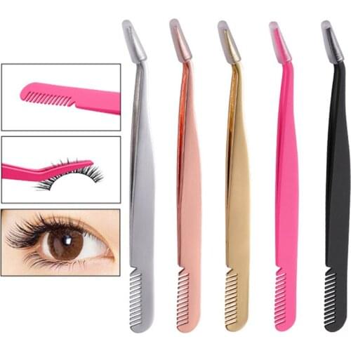 Double Use Eyebrow Tweezer With Comb Multifunctional Face Beauty Eyelash Brush Nipper Hair Removal Stainless Steel Face Beauty