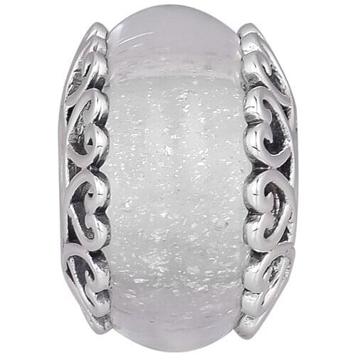 CKK Fit Original Pandora Bracelet 925 Sterling Silver Beads Iridescent White Murano Glass Charms DIY Jewelry Gift Wholesale