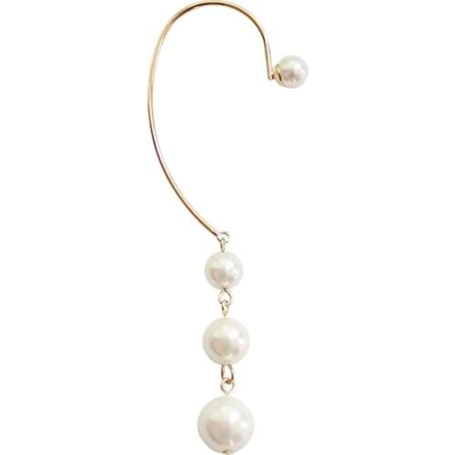 Korean Simple White Simulated Pearls Clip Earrings Without Piercing Long Round Imitation Pearls Ear Cuff For Women Wedding