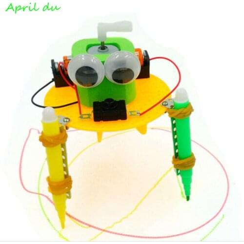 April Du Diy Graffiti Drawing Robot Kit with Pen Science Toys Experiment Technology Creative Education Primary School Toys,1set