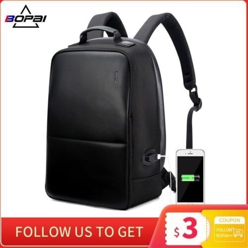 BOPAI Brand Men Laptop Backpack USB External Charge Computer Shoulders Anti-Theft Bagpack 15 Inch Waterproof Backpacking