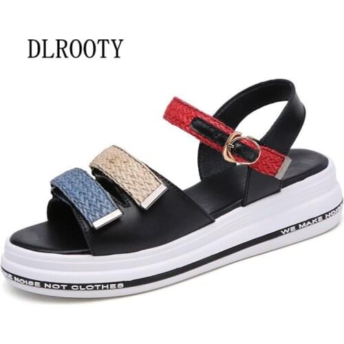 Women Sandals 2019 Summer Shoes Woman Breathable Flats Wedges Fashion Peep Toe Hook & Loop Buckle Casual Platform Female Slides