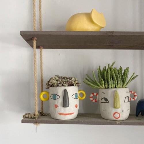 Nordic ins human face handmade ceramic flower pot simple outdoor balcony fairy tale garden succulents potted cactus decoration