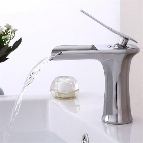 Bathroom Basin Faucet Waterfall Faucet Sink Mixer Tap Chrome Total Brass Hot and Cold Single Handle Bathroom Crane Water Tap