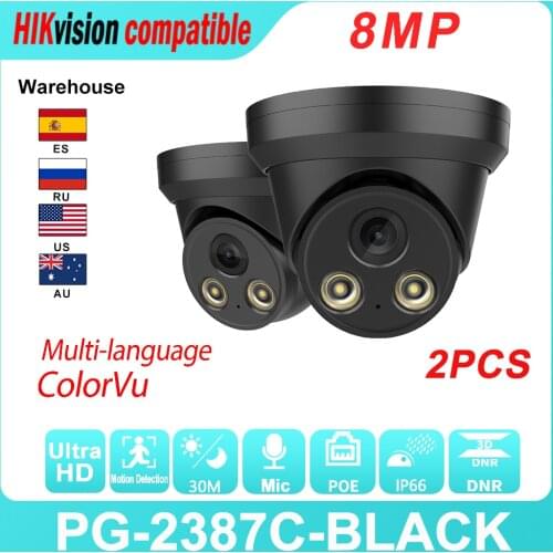 Hikvision Compatible IP Dome Camera ColorVu 8MP 2PCS PoE Built-In Mic H.265 Onvif IR Range 30M Motion Detection IP66 Waterproof