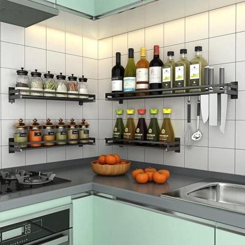 Punch-free Stainless Steel Kitchen Seasoning Shelf Seasoning Rack Hanging Wall-mounted Wall Storage Rack