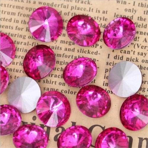 MHS.SUN Loose Pointback Crystal Rhinestones Deep Pink Color Round Crystal Rhinestone Wedding Garment Accessories Art Decor