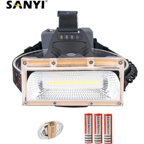 Sanyi COB LED Headlamps High Power LED Headlight Camping Head Torch 3 Modes Head Lantern 3x18650 Rechargeable Frontal HeadLamp
