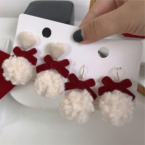 Dorp Earrings for Women Plush Cute Heart-shaped Red Bow Women Earrings Trendy Jewelry Accessories Wholesale