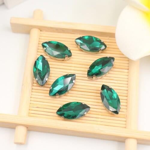 Top Quality Sewing Rhinestone Flatback Sew on Crystal with Metal Claw Emerald Strass Crystal Stones for Garment Bags Shoes DIY