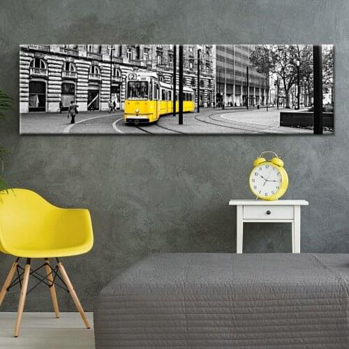 Retro Yellow Lisbon Tram Modern Art Canvas Wall Paintings Black and White Canvas Prints Paintings Art Wall Frame Wall Decor