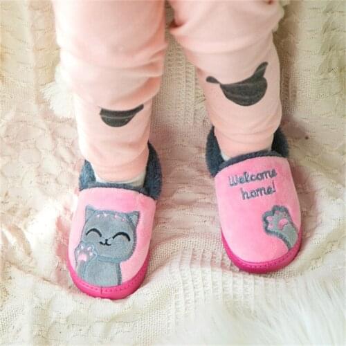 Cute kids slippers shoes cartoon cat cotton thick slippers for 1-11years child boys girls kids indoor home slippers shoes
