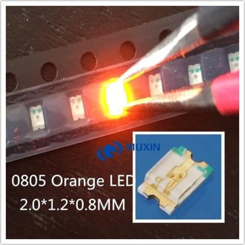100pcs LED SMD 0805 (2012) Chip Orange LED Light Emitting Diode 20mA DC 2V Lamp Surface Mount Electronics Components for PCB