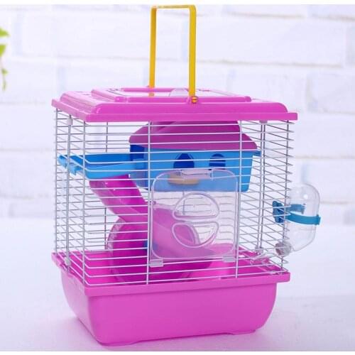 2-Layer Luxury Hamster Cage House with Treadmill Water Bottle Food Basin House Ladder Small Animal Supplies Accessories