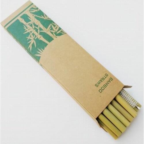 200sets 10Pcs/Set Natural Bamboo Straw Reusable Drinking Straws with Case + Clean Brush Eco-friendly Bamboo Straws Bar Tools