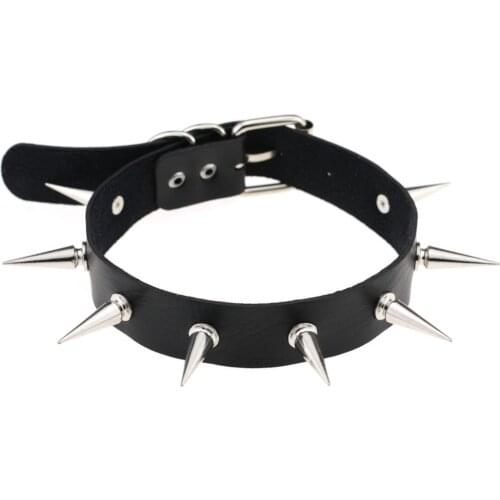 2018 Cool Handmade Harajuku Oversize Fetish PU Leather Rivet Anime Necklaces Women Choker Collar Bondage Harness Necklace