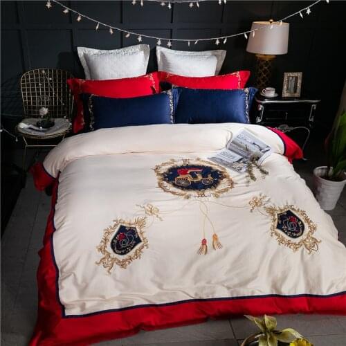 Embroidery Bedding Sets Queen King size Quilt Cover 4pcs/6pcs/8pcs Egyptian cotton Bed Linen Duvet Cover Set roupa de cama