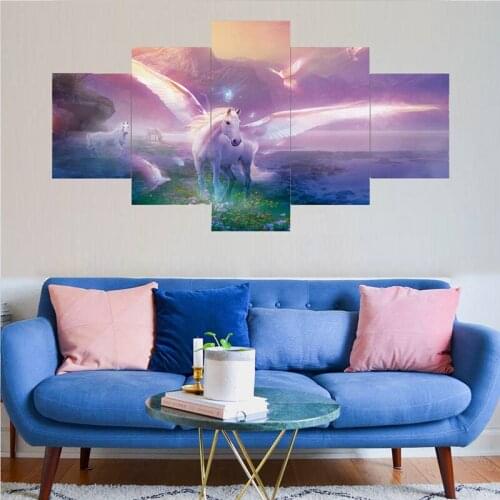 5 Pieces Unicorn Poster Art Canvas Painting Nordic Wall Pictures For Living Room Decor Mural Decoration Picture Art Frameless