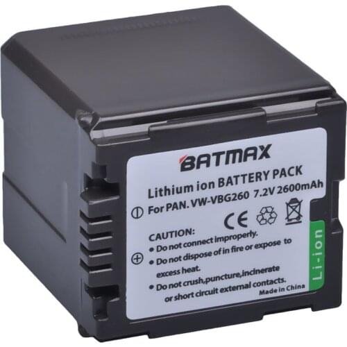 Batmax 1pc 2600mAh VW-VBG260 VW VBG260 VWVBG260 Rechargeable Camera Battery For Panasonic HS250 SDR-SD7 HDC-MDH1 HDC-SD1 HDC-SD3