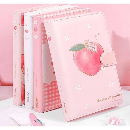 Pink Peach Notebook Agenda A5 A6 Magnetic Buckle Diary Color Illustration Daily Plan Leather 112 Pages Kawaii Stationery