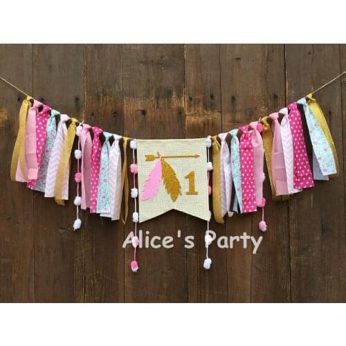 Boho Inspired Theme Birthday Party Banner,1st Birthday Highchair Garland Gold Feather Bunting Smash Cake Photo Prop Teepee Decor