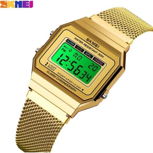 SKMEI LED Display Digital Watch Mens Watches Stopwatch Date Golden Male Top Brand Luxury Watch Relogio Masculino Saatler Clock