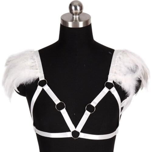 Goth Stockings Garter Harness Fashion Bdsm Natural Feather Gothic Clothes Womens Underwear Sexy Lingerie Harness Bra Body Belts