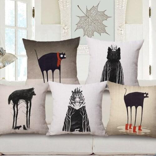 Decorative Cotton Linen Cushion Cover 45X45Cm Capa de Dlmofada Sofa Bedding Throw Pillow Case exaggerated Forest Tiger Wolf Cat