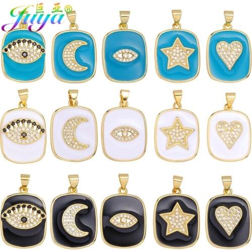 Juya DIY Designer Jewelry Resin White/Sky Blue/ Black Enamel Evil Eye Love Heart Star Moon Charms For Needlework Jewelry Making