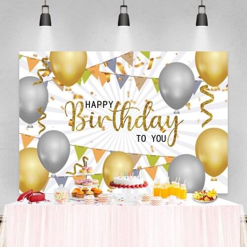 Laeacco Happy Birthday Photophone Celebration Party Pennant Balloons Ribbons Customized Photography Backgrounds Backdrops Studio