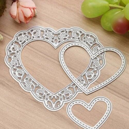Hemere 85X79mm 3Pcs Heart Lace Hollow Frame Metal Steel Cutting Dies Stencil DIY Scrapbooking Paper Card Embossing Die Template