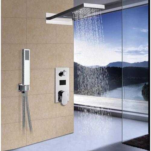 Chrome Bathroom Shower Faucets Rainfall Shower Head 3 Ways Multifuctional Digtal Screen Bathroom Mixer Tap With Handshower