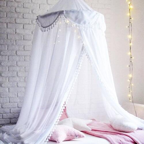 INS New Hair Tassel Three-Dimensional Chiffon Fur Ball Lace Tent Childrens Dome Bed Curtain Crib Petal Mosquito Net