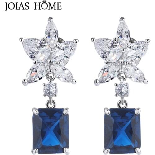 JoiasHome Trendy 925 Sterling Silver Earrings Woman Jewelry Classic Style with Sapphire Gemstone Woman Fashion Wholesale