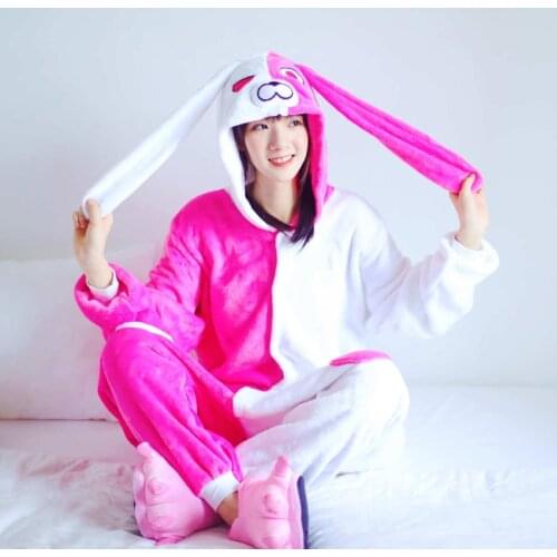 Women Rabbit Kigurumi Onesie For Adults Long Ear Bunny Animal Angel Pajamas Cartoon One-Piece Pijama Halloween Cosplay Costume