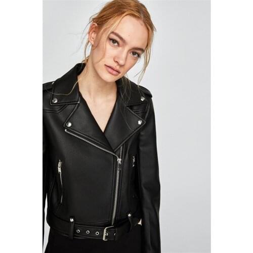 PU Leather Jacket Women Short Female Jackets Spring Autumn Outerwear Motocycle Faux Leather Coat With Belt chaqueta mujer