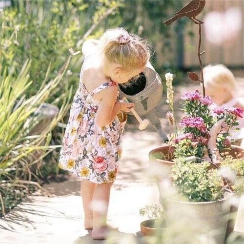 Free shipping Toddler Baby Girls dress off shoulder strap Flower print summer Princess Party Casual cotton Dresses one pieces