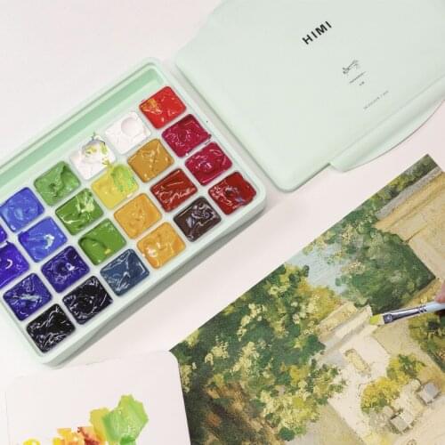 MIYA Gouache Paint Set 30ml 18 24 Colors Portable Case Gouache Jelly Watercolor Painting for Artists Students Non-Toxic
