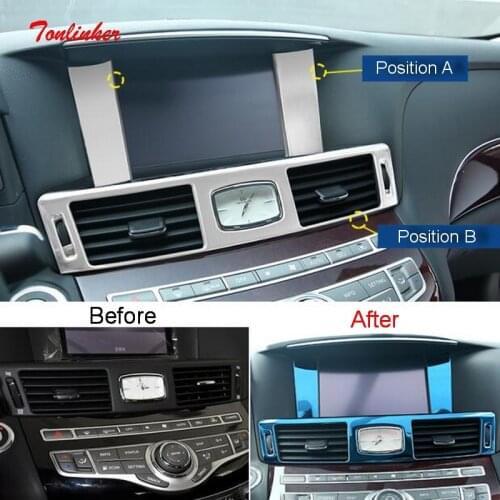 Tonlinker Interior Center Console Panel Cover sticker For Infiniti Q70/Q70L 2019-2020 Car styling 1/2PCS Stainless steel Sticker