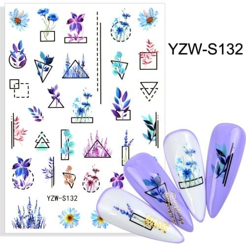 New 3D Stickers Nails Triangle Square Flowers Adhesive Designer Sliders Decals Geometry Art Decorations Manicure Accessories