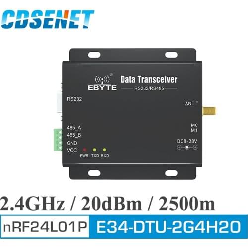 NRF24L01+ 2.4Ghz 20dBm 2.1Km Range 250k~2Mkbps Frequency hopping E34-DTU(2G4H20) RS232 RS485 Wireless Lora Modem