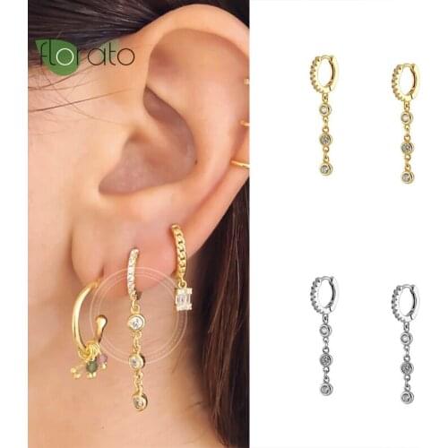 Crystal Pendant Hanging 925 Sterling Silver Huggie Hoop Earrings Gold Silver Color Tiny Hoops Earrings Minimalist Jewelry