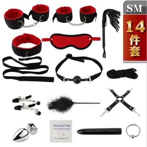 Sexy Leather BDSM Kits Plush Sex Bondage Set Handcuffs Sex Games Whip Gag Nipple Clamps For Couples Exotic Accessories S0883